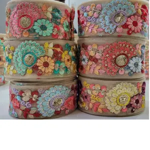 multi colored floral embroidered ribbons in rolls ideal for art and craft projects and suitable for resale by trim stores