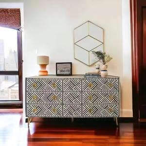 Coffre antique à 9 tiroirs en incrustation d'os fabriqué à la main et écologique buffet vintage appartement chambre à coucher salon magnifique traditionnel - Product Image 1