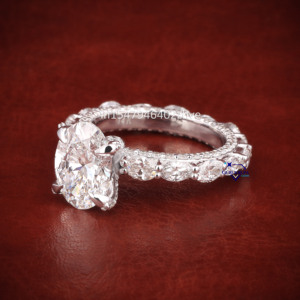 แหวนหมั้นเพชรโมอิสสีทองขาวบริสุทธิ์สำหรับผู้หญิง14KT ความใสระดับสุดยอด - Product Image 2