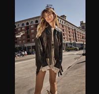 Blouson de moto en cuir personnalisé pour femme, grande taille, respirant, avec franges étoilées, couleur et logo personnalisables, vente en gros