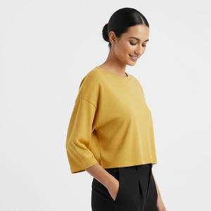 เสื้อครอปคอตตอนสีทึบสำหรับผู้หญิงเสื้อครอปแขนสั้นผ้าคอตตอนผลิตตามสั่ง - Product Image 4