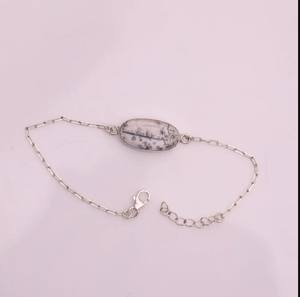 Genuine 925 Sterling <b>Silver</b> <b>Bracelet</b> Natural Dendrite Opal Cabochon 13x18mm Bezel Setting High Quality Rhodium for Parties - Product Image 2