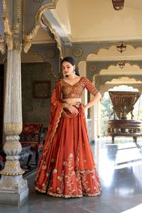 Lehenga choli สีส้มดีไซเนอร์สำหรับสุภาพสตรีงานแต่งงาน lehenga choli ผู้หญิงพร้อมที่จะสวมใส่คอลเลกชันที่มีคุณภาพสูง lehenga choli - Product Image 2