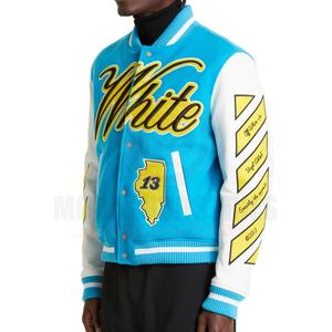 Chaqueta universitaria de cuero auténtico personalizada, chaqueta universitaria con logotipo bordado de tela de lana estilo callejero para invierno y primavera - Product Image 2