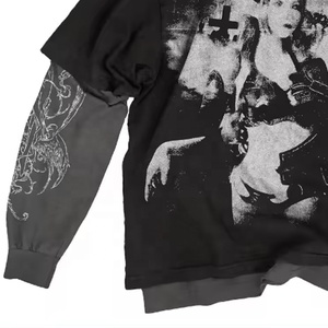 Camisetas personalizadas de fábrica de Hip Hop con cuello redondo, camiseta de manga larga para hombre de alta calidad con estampado bordado de doble capa 2024 - Product Image 3