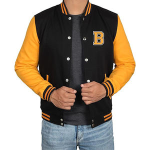 Streetwear d'hiver personnalisé pour hommes Col en O Bouton Slim Casual Letterman Canvas Varsity Jacket - Product Image 2