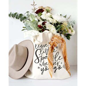 Cotton Canvas Tote Bag with Open Closure Solid Color Leave a Little Sparkle Wherever You Go Motto - Product Image 4