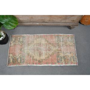 Alfombra turca vintage de 1,5x3 pies, diseño de retazos beige y naranja, estilo clásico Tabriz para sala de estar, Material de lana viscosa, látex - Product Image 1