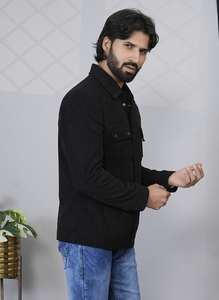 Blazer pour homme en viscose noire à double boutonnage, coupe moderne, élégant, disponible en gros - Product Image 4