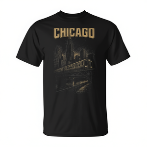 เสื้อยืดวินเทจ Chicago Skyline Urban Rail คอกลม แขนสั้น สำหรับผู้ใหญ่ ทั้งชายและหญิง เสื้อผ้าส่งเสริมการขาย - Product Image 3