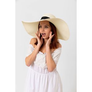 Cream Ribbon Extra Wide Straw <b>Hat</b> Hsr2039 Boxed Shipping - 2039krem - Product Image 3