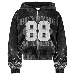 Fabricante directo de alta calidad de poliéster/algodón polar Zip-Up Vintage Oversize Distressed Acid Wash Hoodie Otoño Invierno - Product Image 2