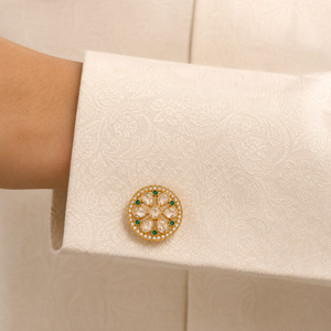 Boutons de manchette en laiton Mayrabygungun faits à la main, travail d'émail Meenakari, style Kundan, origine Rajasthan, unisexe, pour mariage, anniversaire, tenue formelle - Product Image 3