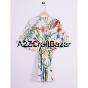 Caftán Corto de Algodón con Estampado Floral para Mujer, Vestido de Playa Bohemio, Ajuste Regular, Transpirable, Lavable, Cómodo, Ajustado - Product Image 5