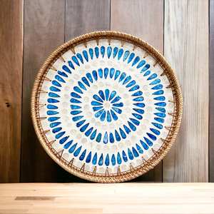 NOUVEAU PRODUIT! Tienphong fait à la main bleu Mandala rond fait à la main en rotin et nacre plateau de service Table basse plateau à thé - Product Image 2