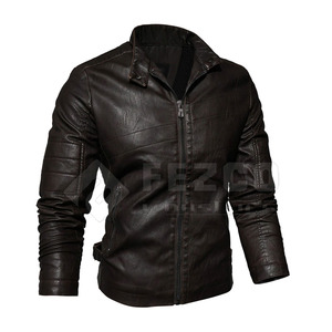 Slim Fit Men's Cow Skin Leather Jacket Canvas Stand Collar Zipper Closure Front Logo Customizable High Quality Breathable - Product Image 2