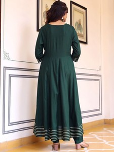 <b>women</b> ethnic Green <b>Floral</b> Embroidered Anarkali viscose rayon Kurta With <b>Trousers</b> & Dupatta indian pakistan salwar kameez - Product Image 6