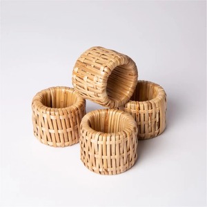 Rattan napkin rings dining table decor hot selling natural woven ring <b>set</b> for <b>dinner</b> napkins - Product Image 1