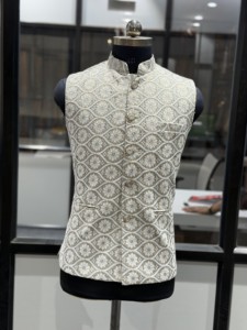 Gilet d'été respirant pour homme, style chinois, col mandarin, avec broderie de sequins et motif géométrique, simple boutonnage, vêtement d'extérieur - Product Image 4