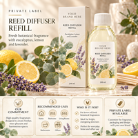 Recharge de diffuseur à bâtonnets Eucalyptus, Citron & Lavande Marque Blanche 200ml avec bâtonnets |   Parfum Floral Herbal |   Fabricant OEM