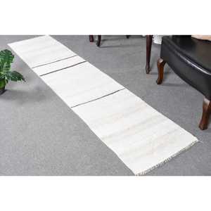 Vintage 1.7x8.1 ft <b>Runner</b> <b>Rug</b>, Turkish <b>Rug</b>, Kilim White Solid <b>Rug</b> - Product Image 1