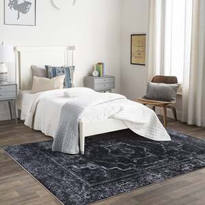 Alfombra lavable vintage Netline Home Terrace Patina azul oscuro - Product Image 6