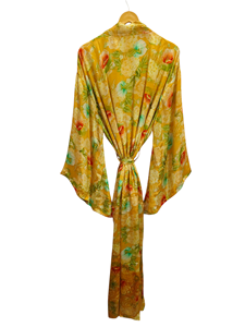 Kimono d'été de luxe, couverture de bikini, robe longue de nuit, kimono sari indien vintage en soie recyclée fait à la main, - Product Image 3