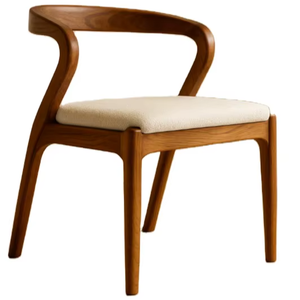 Silla de Comedor de Diseño Moderno en Madera de Teca Maciza, Asiento Tapizado en Cuero Sintético, Acabado en Madera Natural, Respaldo Curvo - Product Image 1