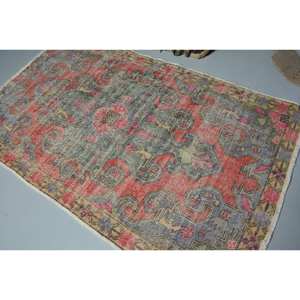 Tapis turc vintage classique rouge gris 4.3 X 7.2ft grande surface en peluche Pile hauteur motif abstrait laine Latex pour couloir chambre décor - Product Image 4