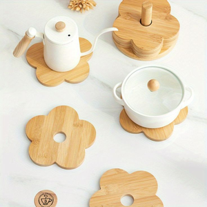 Sous-verres en bois en forme de fleur mignons, design minimaliste, résistants à la chaleur, pour café et thé - Product Image 4