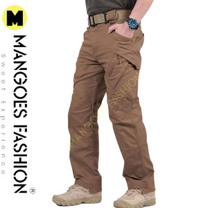 Venta al por mayor pantalones tácticos marrones con cremallera mosca cintura elástica cinturón ensanchado bucles triángulo de plástico anillo-tela de pana - Product Image 5