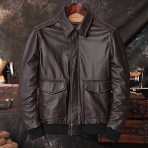 Veste en cuir véritable Hommes Chaud 100% Cuir de vache Marron foncé Vestes de moto en cuir de vache pour hommes - Product Image 3