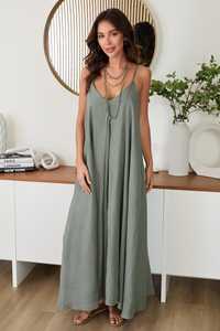 Women's V-Neck Short Sleeve Contrast Color Bohemian Maxi <b>Dress</b> in 100% Cotton - Product Image 2