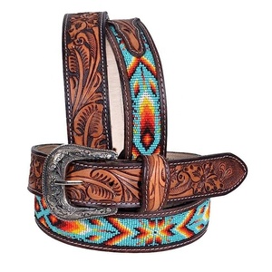 Ceinture de cowboy unisexe en cuir de vache américain, ornée de perles, avec gravure florale artisanale, style rodéo international vintage, personnalisation en alliage - Product Image 1