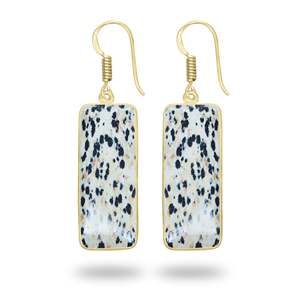 Excelentes Pendientes Largos Hechos a Mano con Piedras Preciosas de Jaspe Dálmata Natural, Pendientes Colgantes para Mujer, Pendientes de Latón Chapado en Oro - Product Image 6