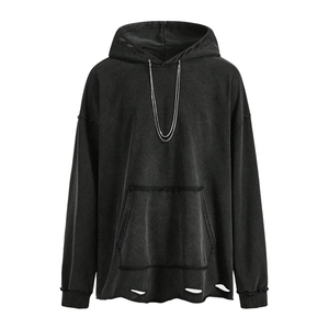 Sudadera con Capucha para Hombre, Estilo Vintage, Lavado Desgastado, Sin Cordones, de Algodón Grueso, Estilo Francés - Product Image 3