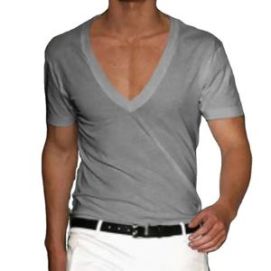 Men's Basic <b>White</b> Deep <b>V</b>-<b>Neck</b> Cotton Short Sleeve <b>T</b>-<b>Shirt</b> Top Tees Boy Clothing Man Wearing Casual Running Polo Tops Fast Dry - Product Image 3