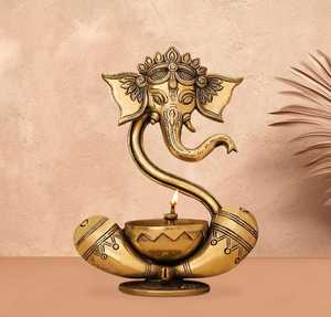 Luxurious Brass Ganesha Oil Lamp Beautiful Traditional Style Metal Craft for <b>Home</b> Office & <b>Temple</b> Decor Diwali Gift - Product Image 1