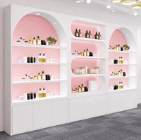 Présentoir cosmétique arqué de luxe entièrement assemblé avec éclairage LED chaud, vitrine pour soins de la peau, mobilier de salon de beauté