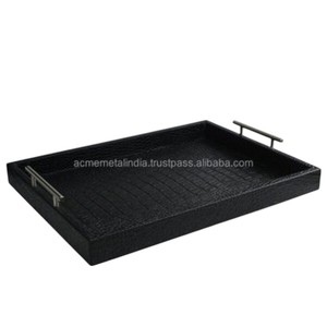 Bandeja de servicio de cuero de lujo moderna Color negro Ideal para té café Hotel restaurante accesorios elegante diseño duradero - Product Image 2