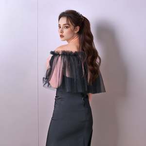 Bridella VG112-W-1 <b>Black</b> Pearl & Mesh <b>Shawl</b> & Scarf with Soft Drape and Warm Wrap for Weddings Proms Formal Events - Product Image 3