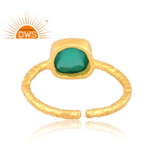 Best Selling Sterling Silver 18K Gold Plated Natural <b>Green</b> Onyx Gemstone Stackable Ring Custom Jewelry Manufacturer - Product Image 4