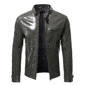แจ็กเก็ตหนังสำหรับผู้ชายปกเสื้อมีฮู้ดปรับแต่งสีได้ - Product Image 1