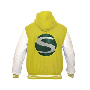 Blouson Bomber Bicolore Vert Citron et Blanc avec Capuche, Logo Personnalisé, Boutons Pression, Style Décontracté Streetwear – Fabrication Professionnelle - Product Image 3