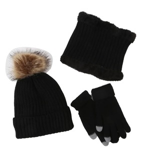 Ensemble trois pièces d'hiver unisexe personnalisé, bonnet en tricot chaud, écharpe et gants, 100% coton, style Y2K - Product Image 1