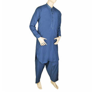 ชุดเสื้อคลุมปักลายคอปกสำหรับผู้ชาย - สีน้ำเงินกรมท่า - Product Image 1