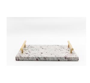 Plateau en marbre naturel Pierre à bijoux Plateau de service en marbre naturel Plateau allongé festonné Poignée en laiton - Product Image 6