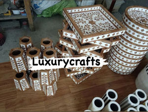 ชุดถาดรองกระดูกแบบฝังพร้อมกล่องเครื่องเผาเครื่องหอมอินเดียชุดไฟชากลิ่นต้นสนงานฝีมือสุดหรู - Product Image 3