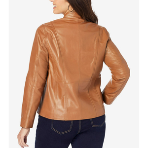 Veste en cuir marron Chaqueta De Cuero hiver chaud mode en cuir véritable Bomber veste à glissière en cuir PU veste pour femme - Product Image 3