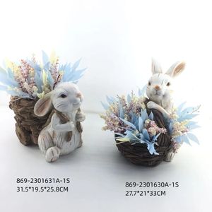 กระถางต้นไม้ลายกระต่ายอีสเตอร์สไตล์วินเทจ พร้อมดอกไม้แห้ง ของตกแต่งบ้านสไตล์เรียบง่าย ของขวัญอีสเตอร์ ของประดับตกแต่งสไตล์ฟาร์มเฮาส์ - Product Image 3